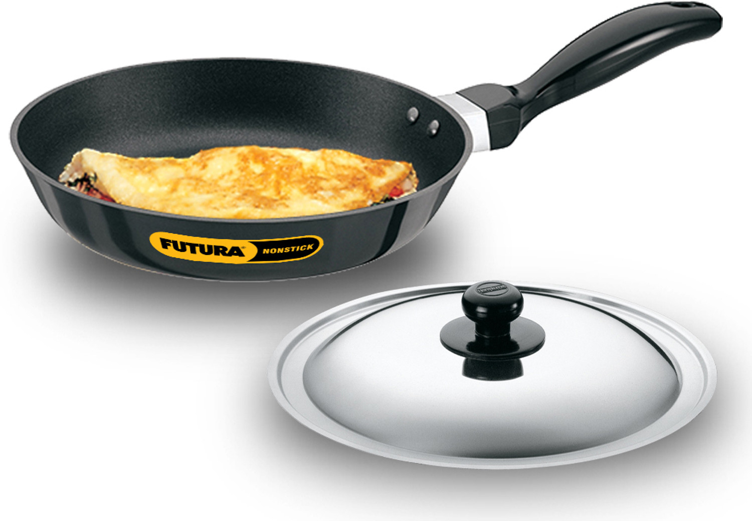 Image of Hawkins Futura 20cm Frying Pan with Lid, Black (NF20S) Fry Pan 20 cm diameter with Lid 1 L capacity (Aluminium, Non-stick)