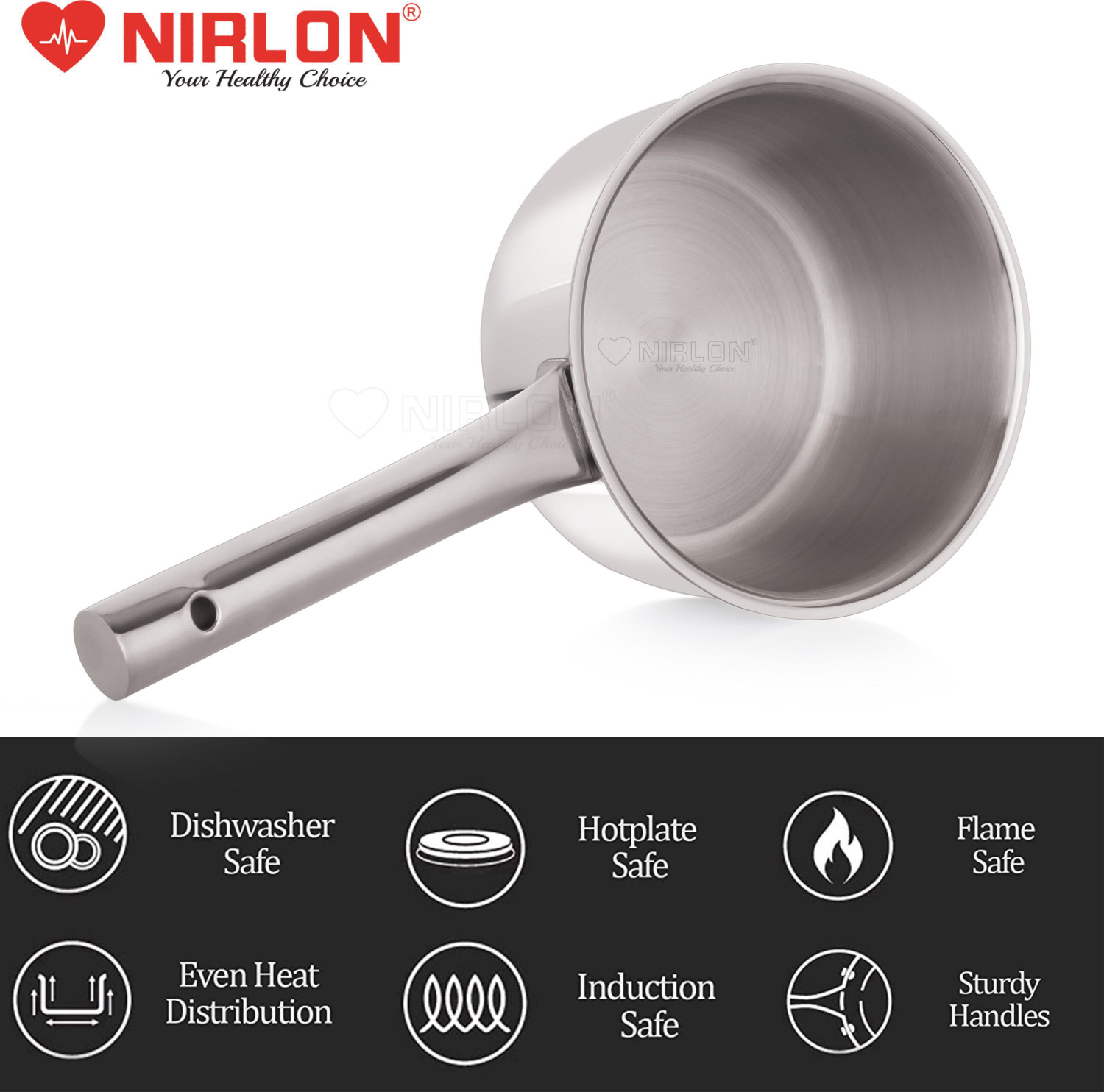 Image of NIRLON Plus Triply 3 Layer Stainless Steel Cookware Sauce Pan Tea Pan 16cm Sauce Pan 16 cm diameter 1.6 L capacity