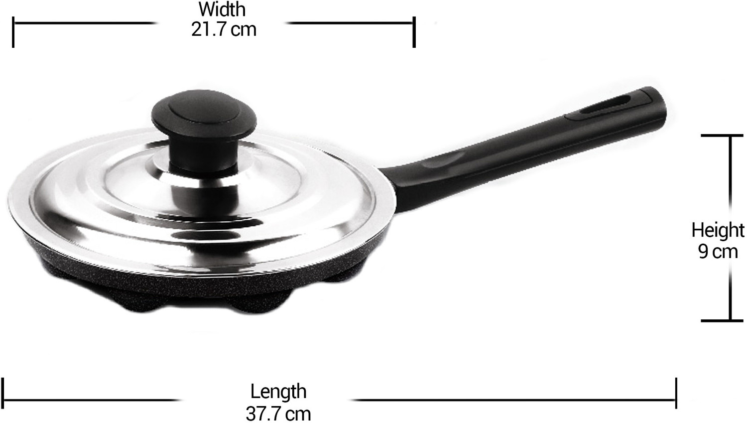 Image of MILTON Pro cook Appam Patra 12 Cavities, 14 Inch Non-Stick Paniyaram Pan with Steel Lid Pot 21.65 cm diameter 0 L capacity with Lid