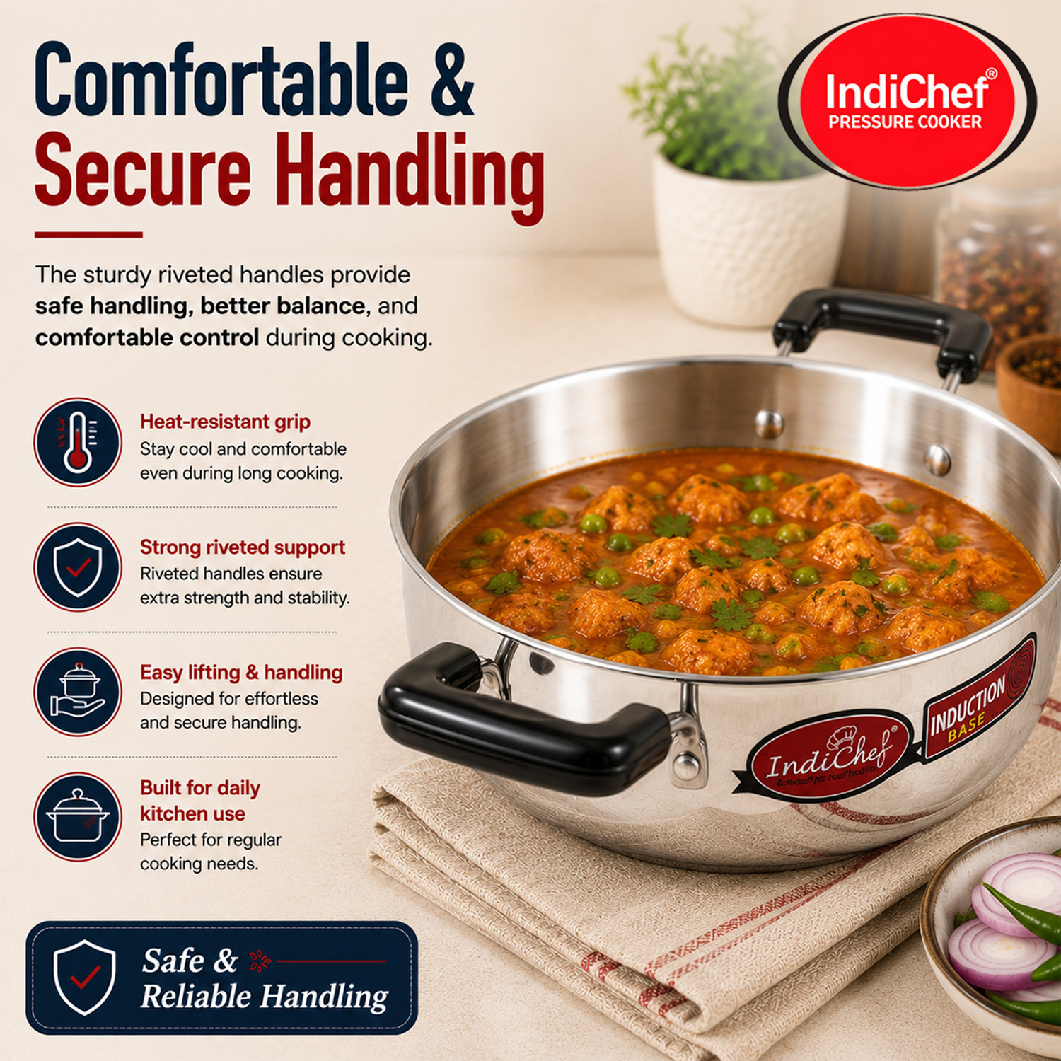Image of IndiChef 1 Kadahi with Lid Kadhai 30 cm diameter with Lid 4.3 L capacity