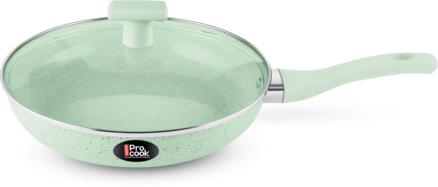 Image of MILTON Pro Cook Premium 24cm Ceramic Non-Stick Fry Pan with Glass Lid, Green Fry Pan 24 cm diameter with Lid 2 L capacity