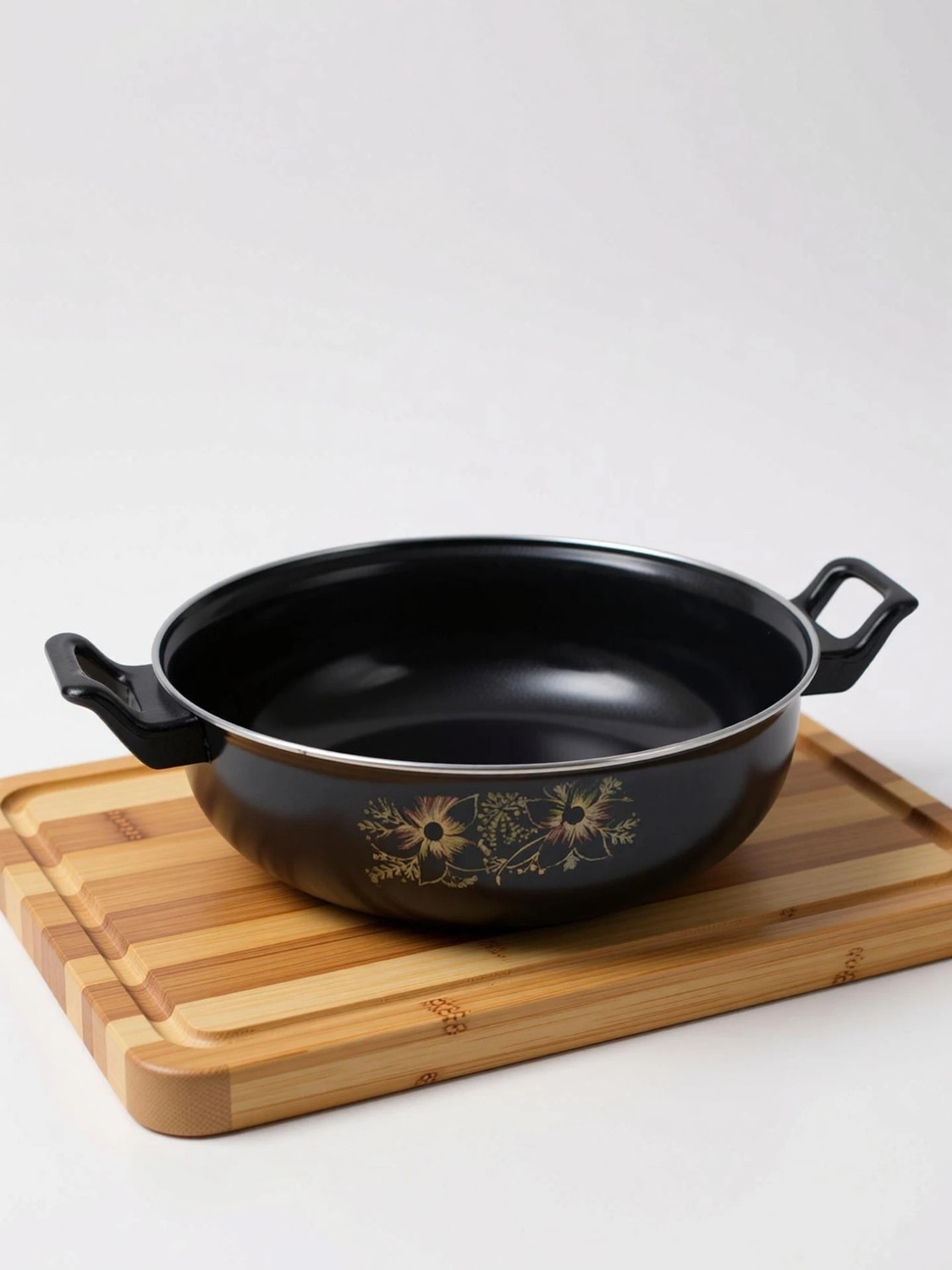 Image of SILVOSWAN Non Stick Kadhai (Black / 3.7 L) -10- Induction Bottom Non Stick Kadhai 27 cm diameter 3.7 L capacity