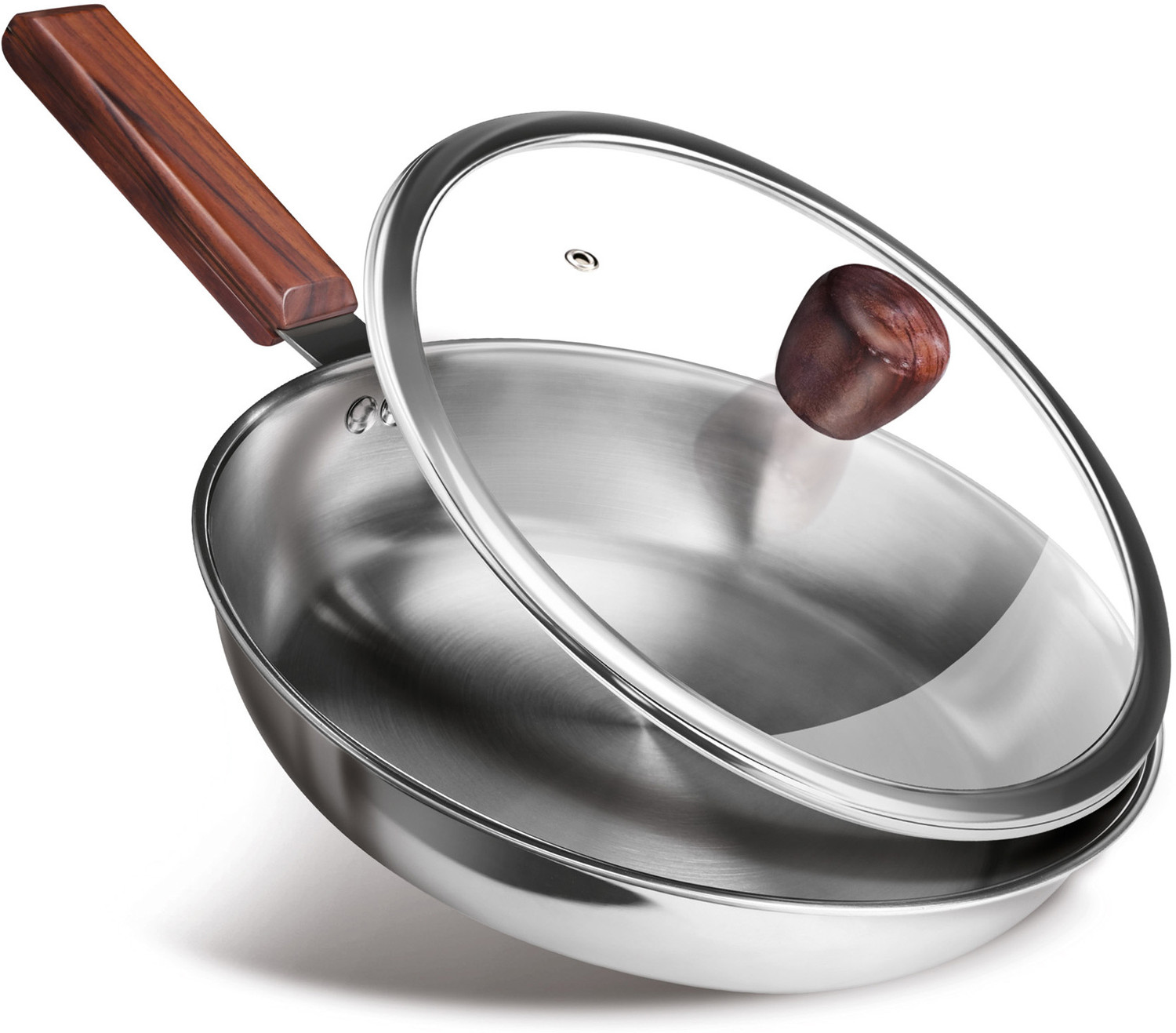 Image of MILTON Pro cook Triply Hexa Tech Induction Glass Lid & Wooden Handle,22cm, Honeycomb Fry Pan 22 cm diameter with Lid 1.25 L capacity