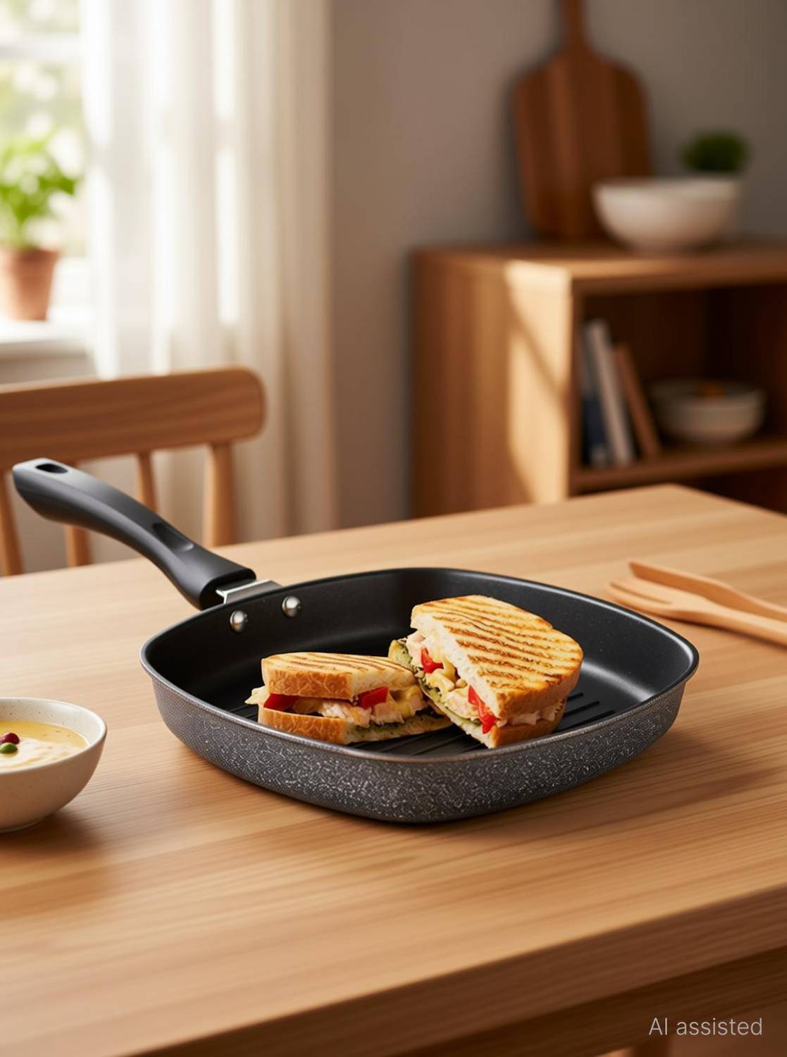 BLAL Aluminium Non-Stick Grill Pan Double Coated Long Lasting Multi Snacks Grill Pan Grill Pan 22 cm diameter 1 L capacity