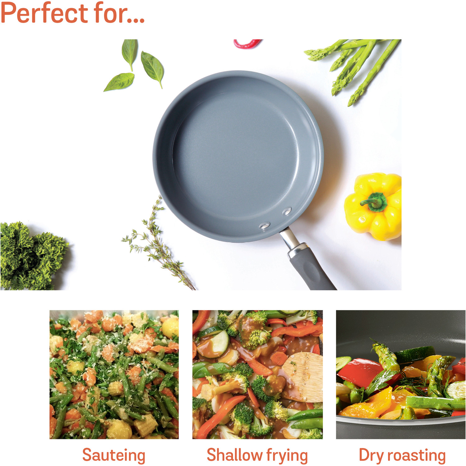 Image of Meyer Anzen Ceramic Coated 3 Piece Cookware Set Frypan, Kadai 20cm with Kadai Induction Bottom Cookware Set