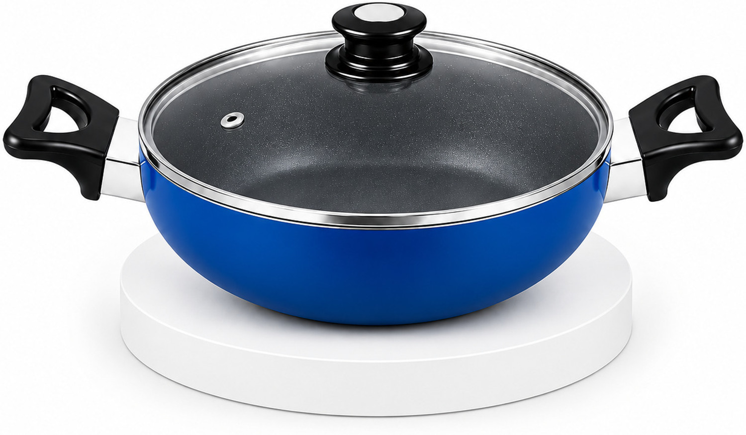 Image of Baltra induction base non stick kadai 26 cm (Blue) Kadhai 26 cm diameter with Lid 4 L capacity (Aluminium, Non-stick, Induction Bottom)