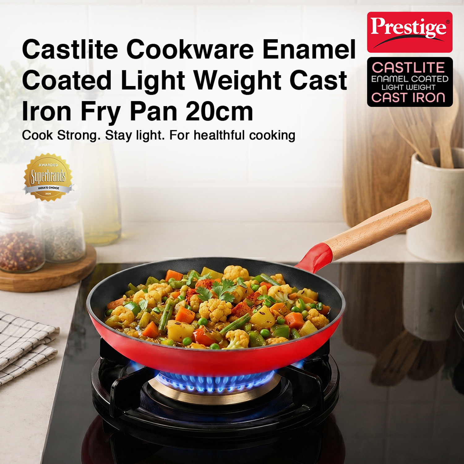 Image of Prestige Castlite Enamel Coated | High Heat Retention | Rust Proof | Stay-Cool Handle Fry Pan 20 cm diameter 0.8 L capacity