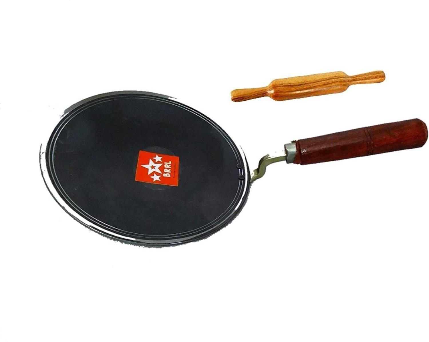 BRRL BRRL Iron Loha Lokhand Tawa (9") with Wooden Handle and Free BELAN Tawa 25 cm diameter