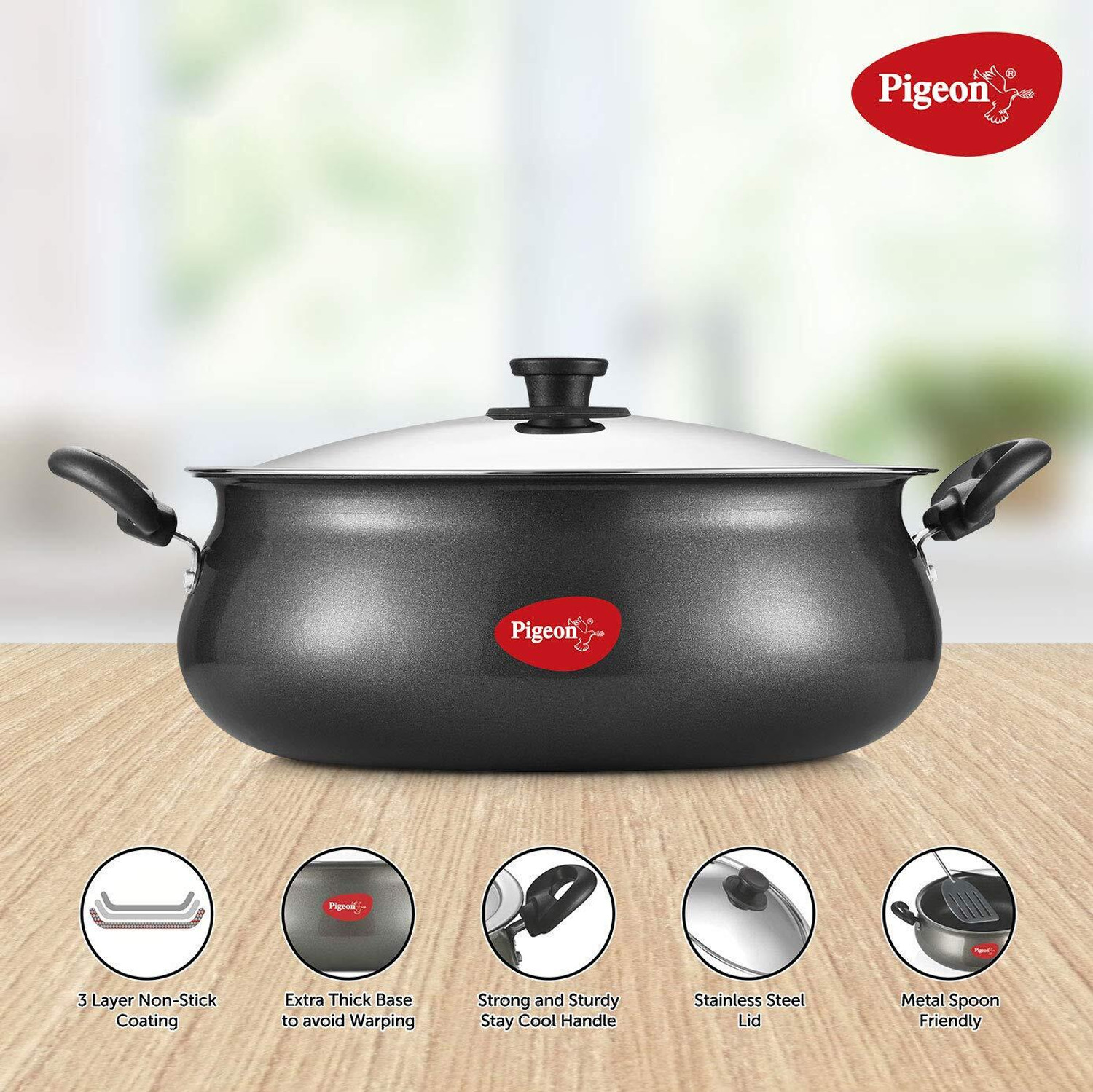 Image of Pigeon Gravy Premium with Lid Kadhai 0 cm diameter with Lid 9 L capacity