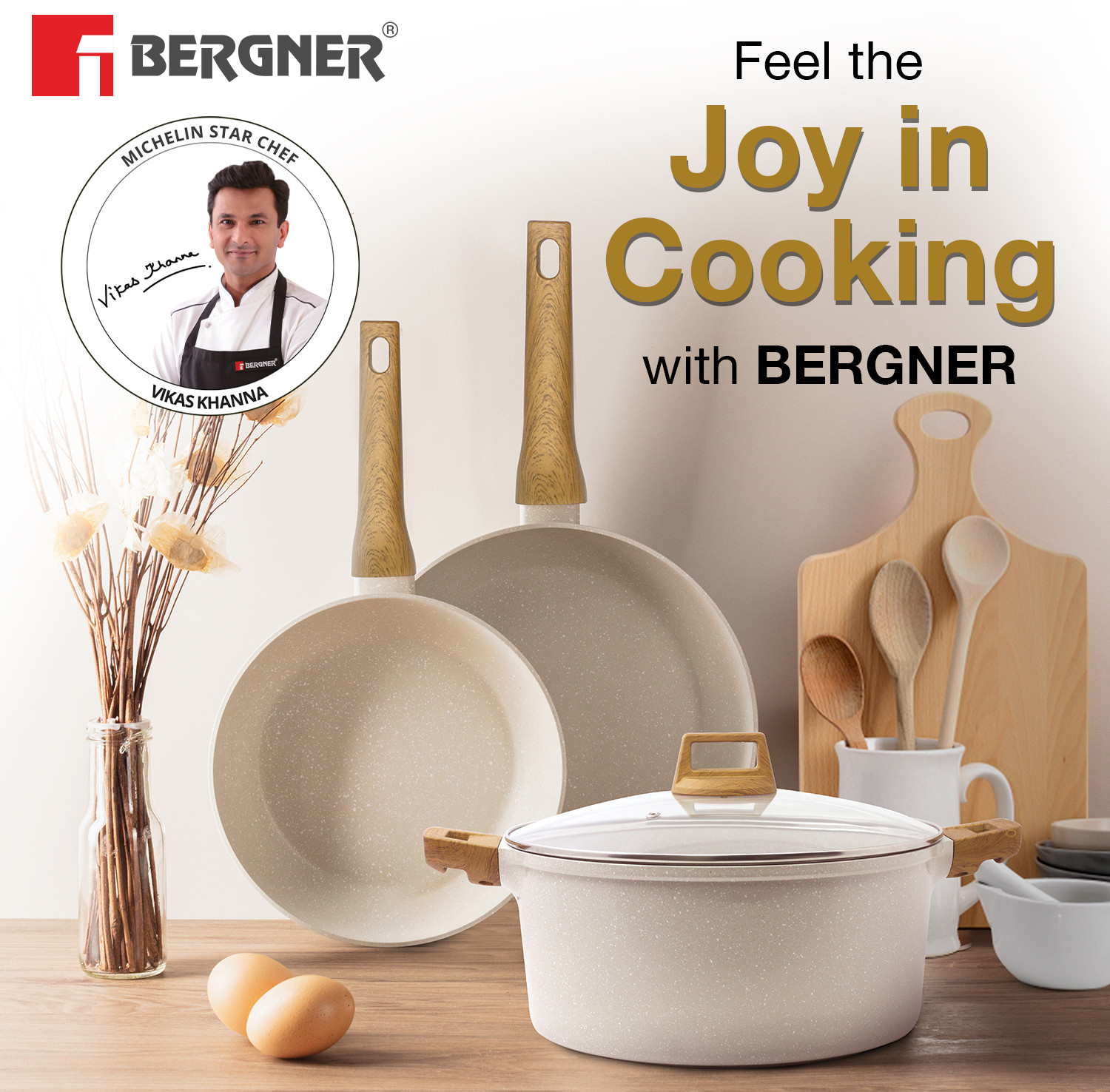Image of BERGNER Naturally Forged Aluminum Less Oil Use Wok 3 L capacity 28 cm diameter (Aluminium, Non-stick, Induction Bottom)