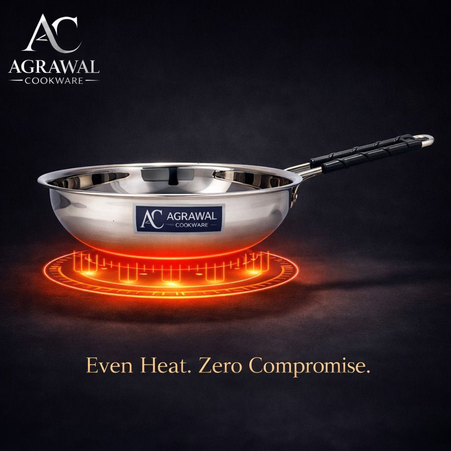 Image of AGRAWAL COOKWARE Heavy Gauge Premium Stainless Steel Frying Pan, 1 Litres, Mirror Finish Fry Pan 20 cm diameter 1 L capacity