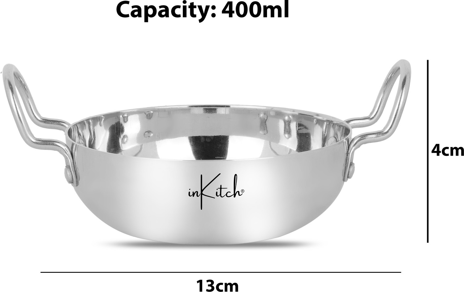 Image of inKitch Mini Kadhai | Baby Kadhai | Multipurpose Steel Kadhai for Cooking Kadhai 13 cm diameter 400 L capacity