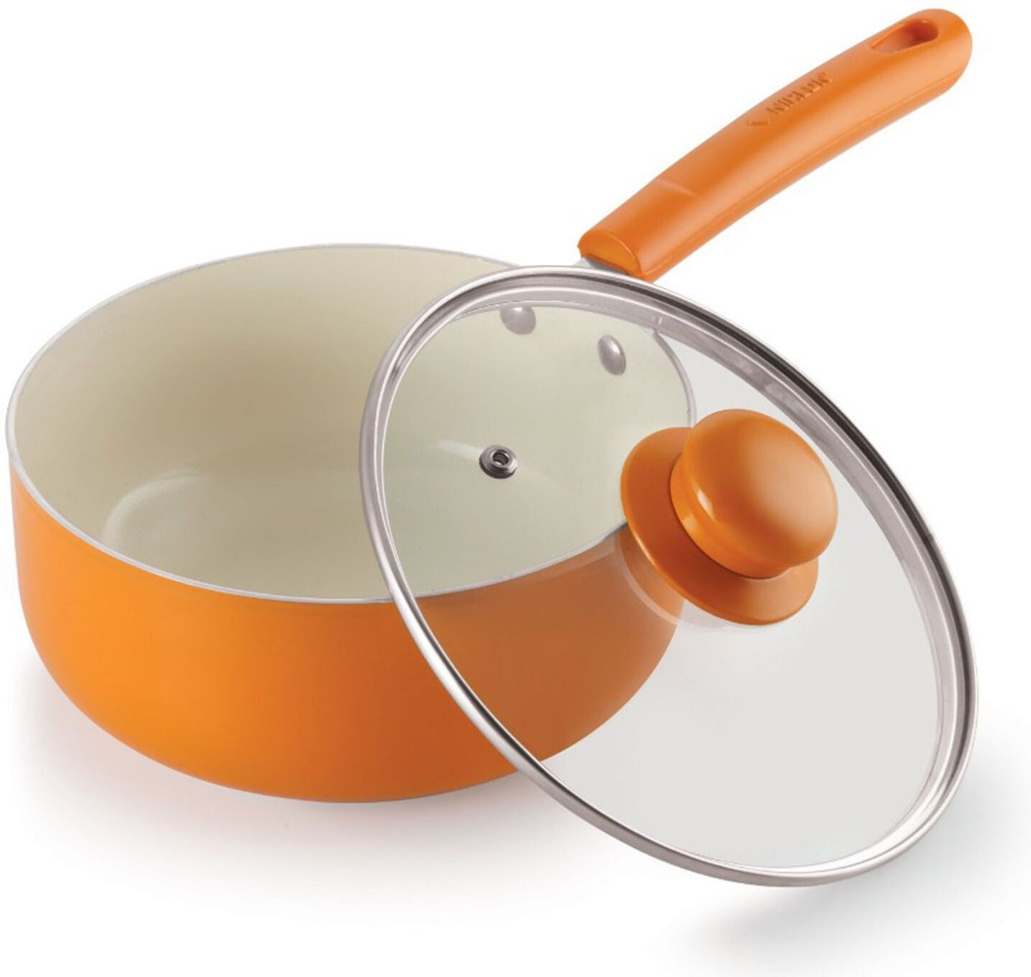Image of NIRLON Non Stick Induction Base Ceramic Coated Sauce Pan with Glass Lid, Induction Sauce Pan 18 cm diameter with Lid 2.2 L capacity