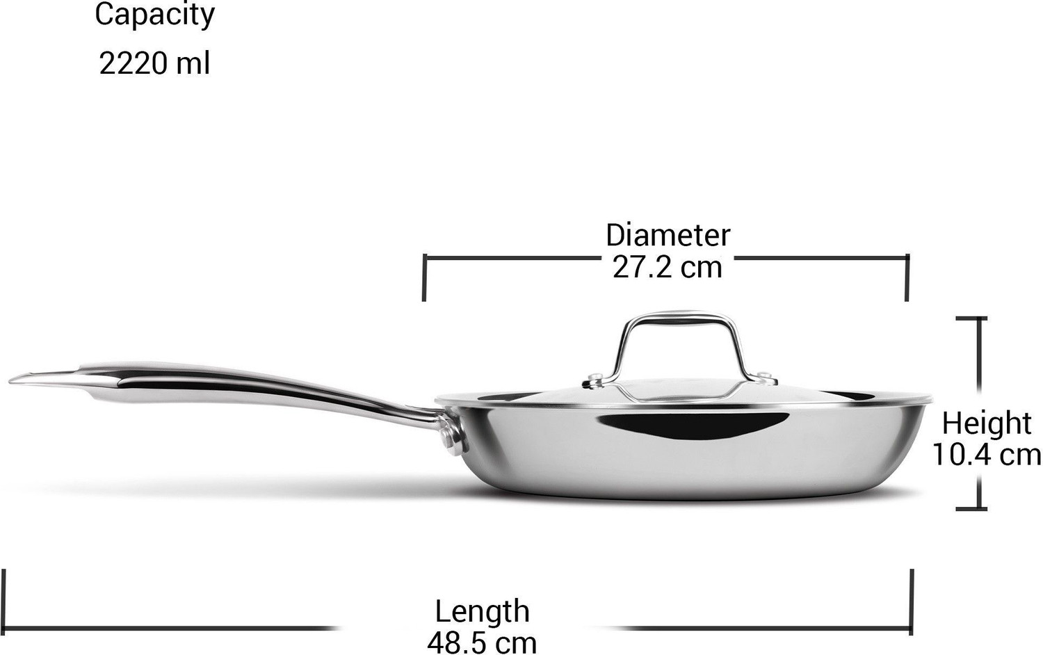 Image of MILTON Pro Cook Triply Stainless Steel Fry Pan with Lid Fry Pan 26 cm diameter with Lid 2.2 L capacity