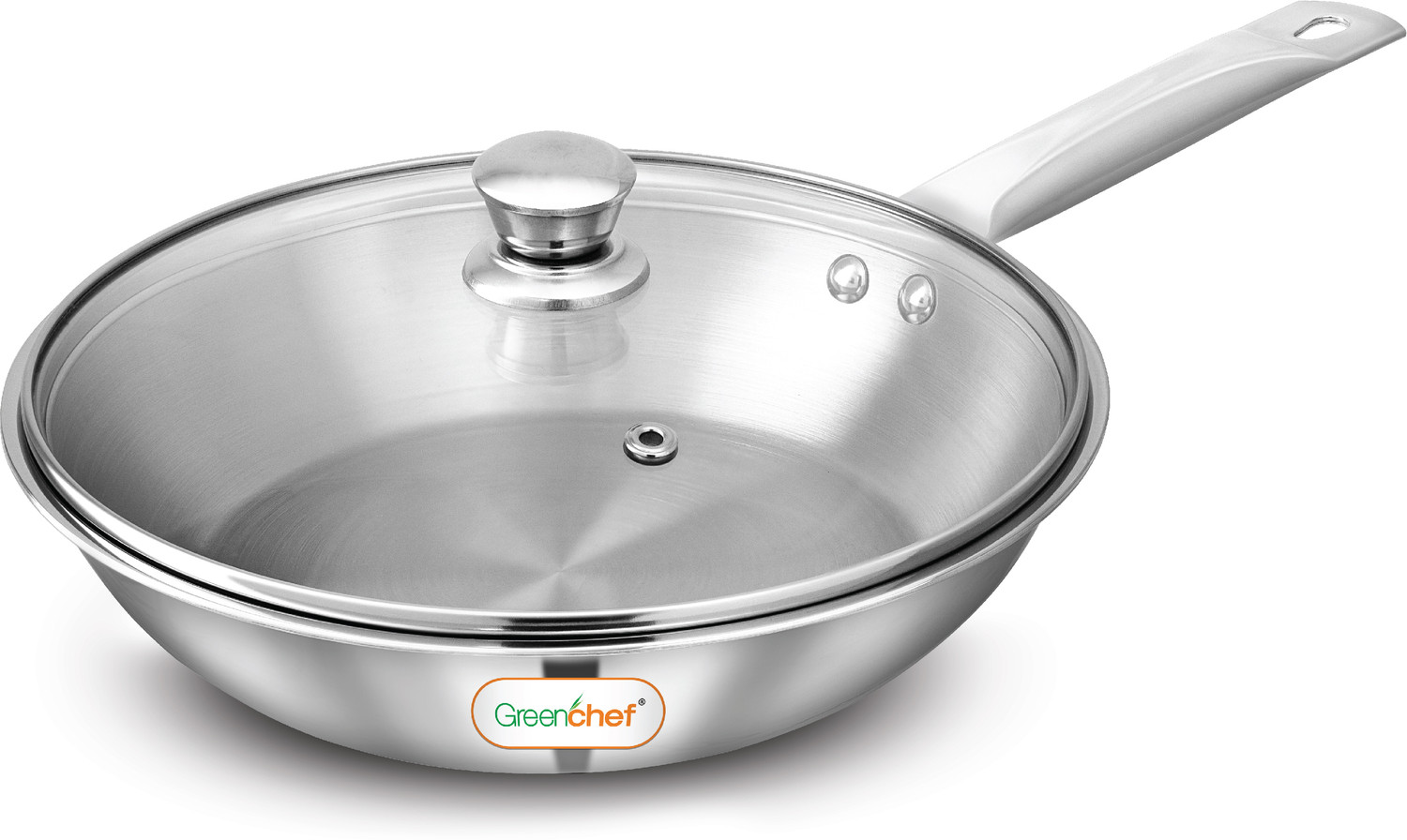 Image of Greenchef Fusion three layers triply Fry pan with glass lid 24CM Fry Pan 24 cm diameter with Lid 1.5 L capacity (Triply, Non-stick, Induction Bottom)