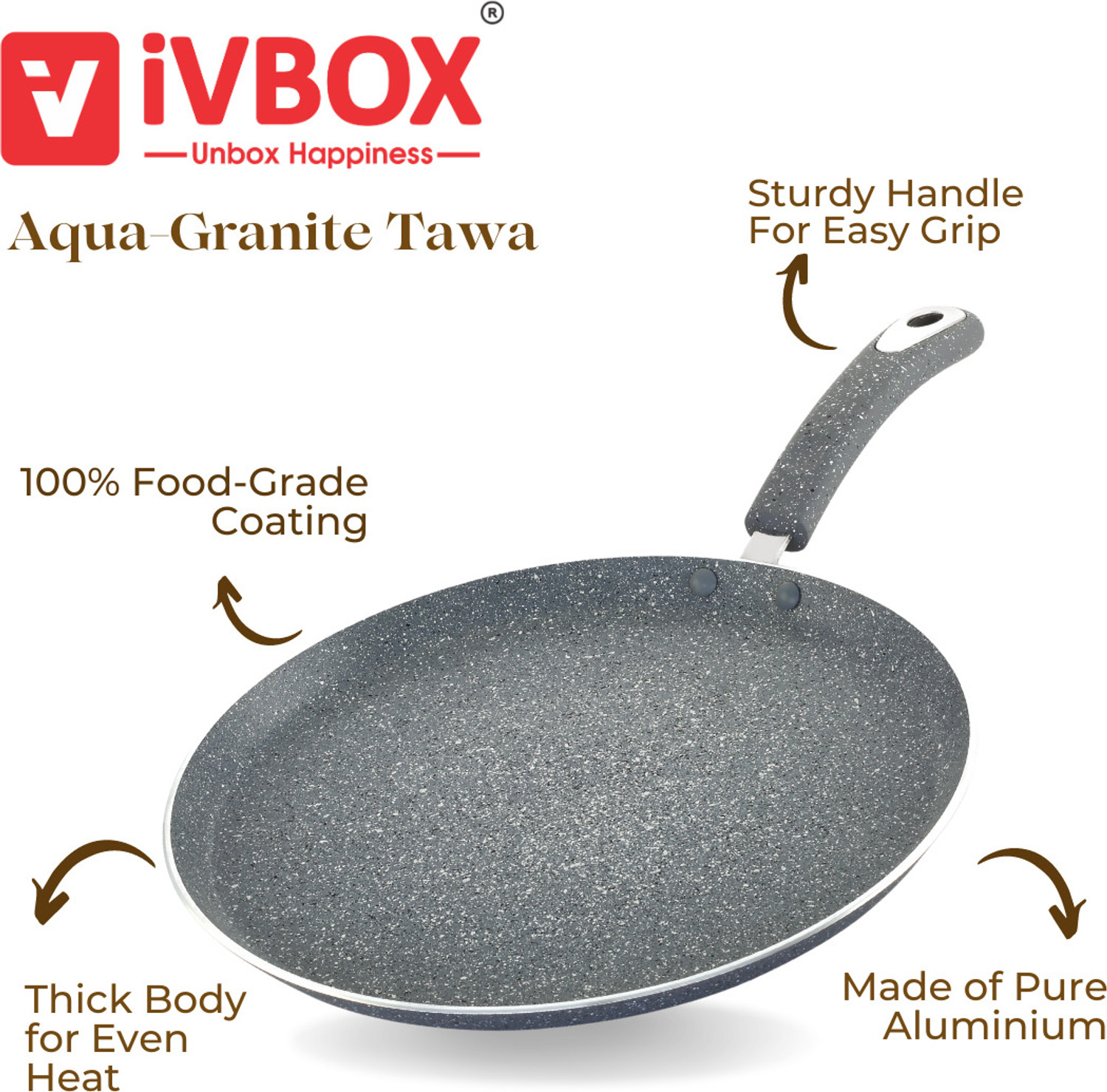 Image of iVBOX Aqua-Granite 3mm-Thick Tava Non Stick Flat Dosa Tawa 28 cm diameter