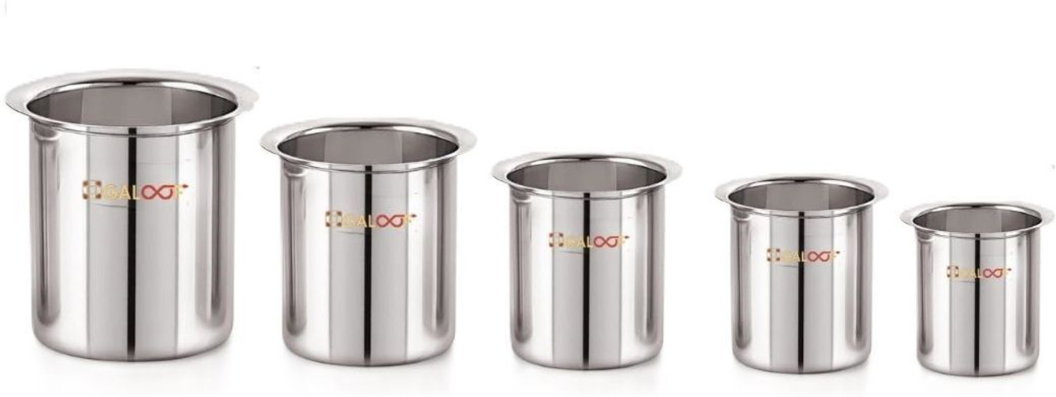 Image of GALOOF Premium Stainless Steel Milk Pot Set 5 Pcs | Heavy Gauge | Gas Stove Compatible Tope /Bhagona /Patila Set 1 L, 1.3 L, 1.7 L, 2.5 L, 2.9 L capacity 10 cm, 11 cm, 13 cm, 14 cm, 15 cm diameter
