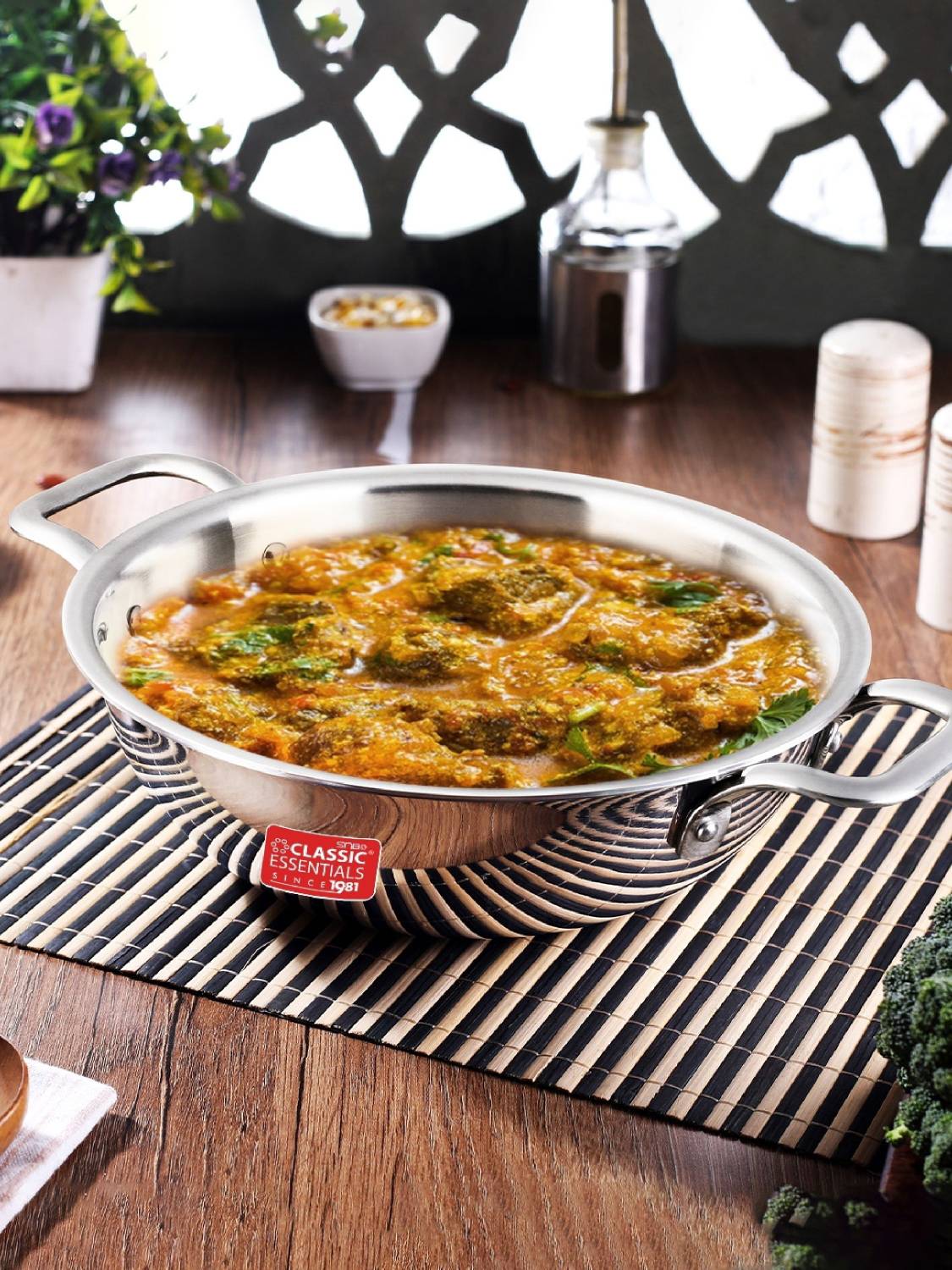 Classic Essentials Triply Kadhai, 3 Layer Stainless Steel Cookware Kadhai 22 cm diameter 2 L capacity — Kadai & Handi