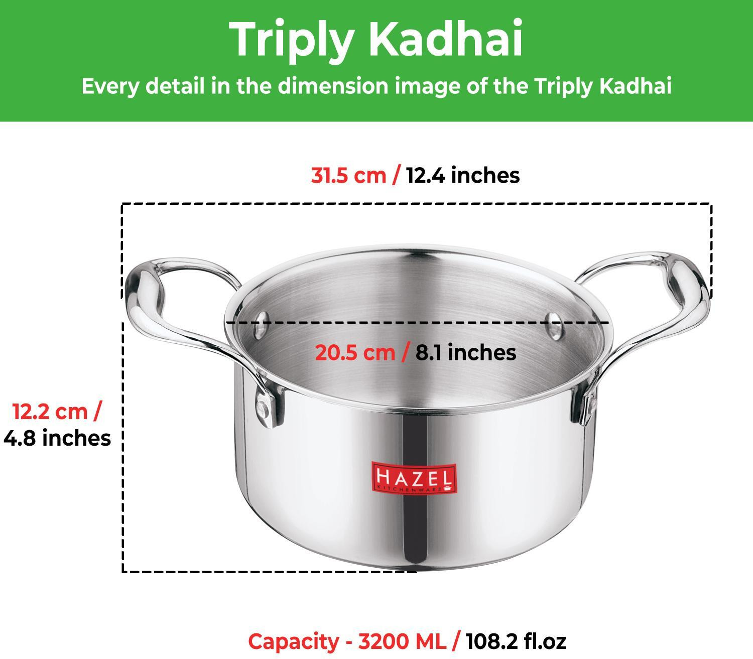 Image of HAZEL Stainless Steel Induction Bottom Tope with Handle, 20.5 cm Pot 20.5 cm diameter 3.6 L capacity