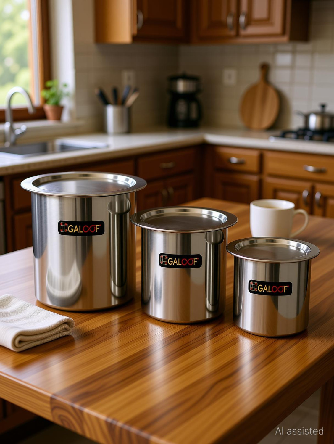 Image of GALOOF Stainless Steel Milk Pot Set with Lid 1L 1.3L 1.7L Heavy Gauge Milk Boiler Tope /Bhagona /Patila Set with Lid 1 L, 1.3 L, 1.7 L capacity 10 cm, 11 cm, 12 cm diameter