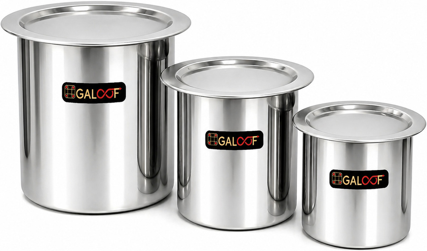 Image of GALOOF Stainless Steel Milk Pot Set with Lid 1L 1.3L 1.7L Heavy Gauge Milk Boiler Tope /Bhagona /Patila Set with Lid 1 L, 1.3 L, 1.7 L capacity 10 cm, 11 cm, 12 cm diameter