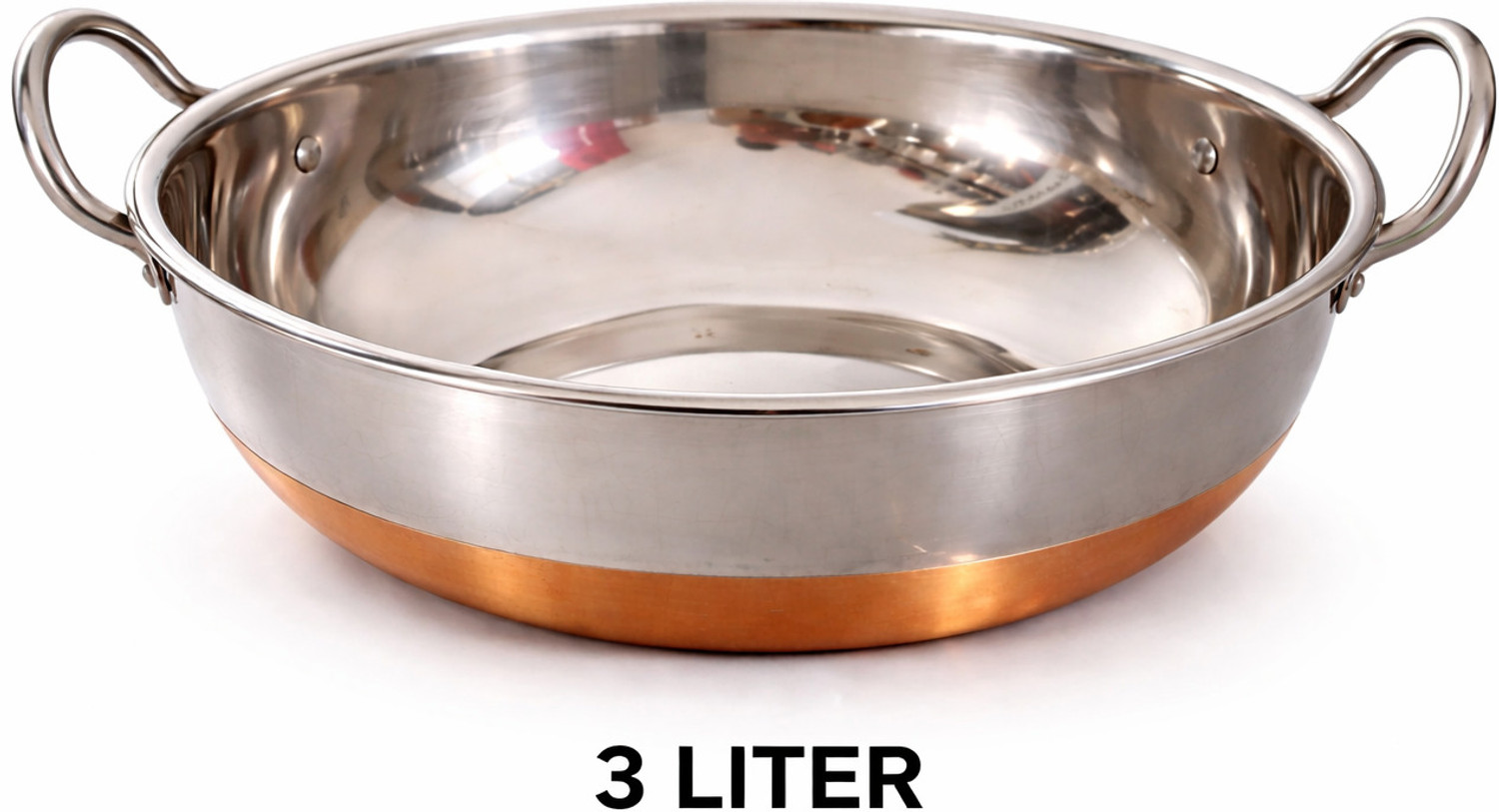 Image of KICHENLY Copper Bottom Stainless Steel Kadhai Pot Pans with Handle Kadhai 20 cm diameter 3 L capacity