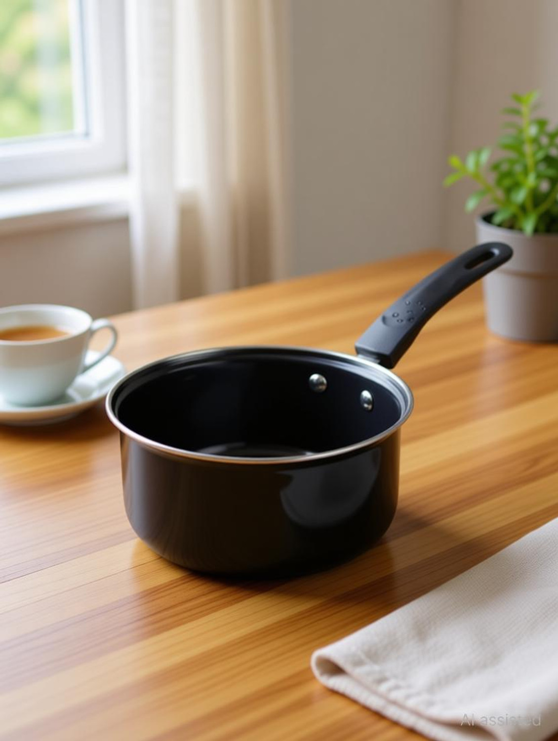 Image of Modern Essentials Black Non stick Tadka / Saucepan / Sauce pan / Milk pan / Tea Pan / Tea maker Sauce Pan 17 cm diameter 1.4 L capacity