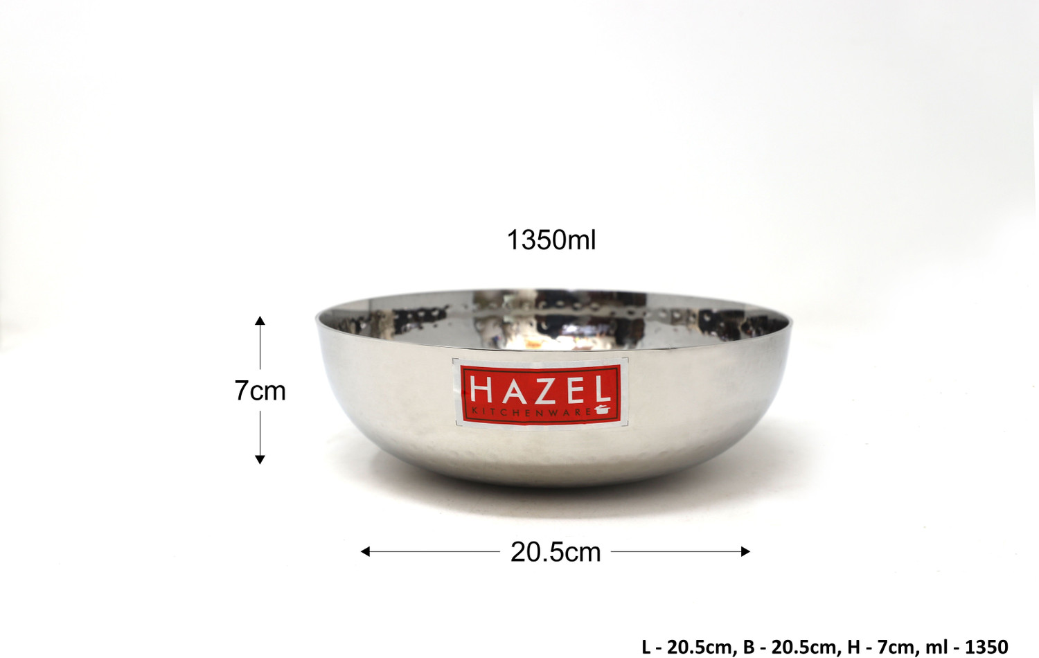 Image of HAZEL Stainless Steel Hammered Tone Kadai Tasra, Diameter 20.5 Kadhai 20.5 cm diameter 1.35 L capacity