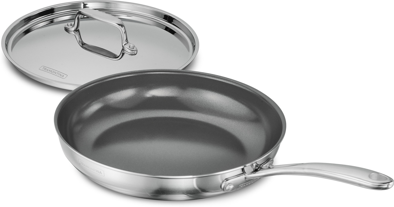Image of Tramontina Fusao Healthy Ceramic Coated| Non Toxic (PFAS / PTFE / PFOA Free) Omlete|Saute| Fry Pan 24 cm diameter with Lid 2.6 L capacity