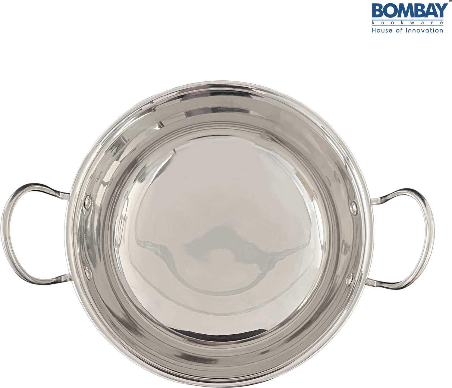 Image of Bombay Kookware Stainless Steel Kadhai /Cookware Kadhai 2500 ML Without Lid for Cooking Kadhai 28 cm diameter 2.5 L capacity