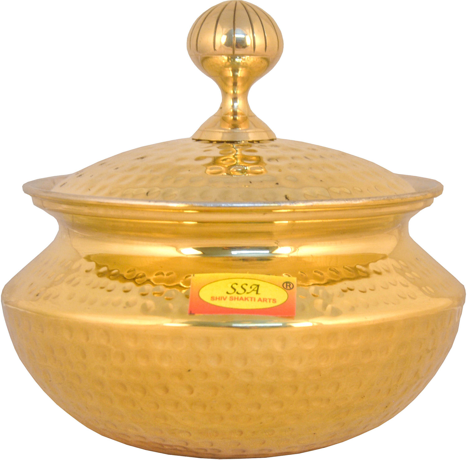 Image of Shivshakti Arts Brass Hammered Biryani Handi Chaffing Dish Patili with Lid,Tin Lining,Cookware Handi 4 L with Lid