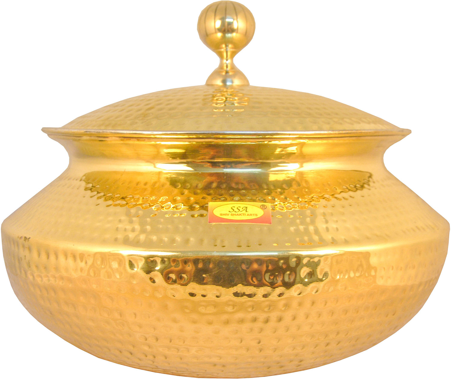 Image of Shivshakti Arts Brass Hammered Biryani Handi Chaffing Dish Patili with Lid,Tin Lining,Cookware Handi 15 L with Lid