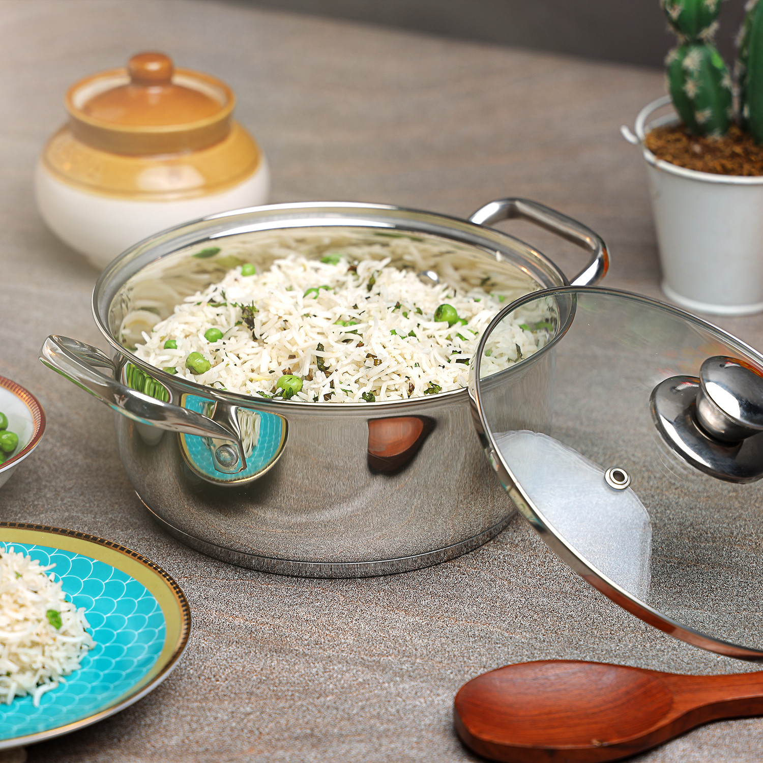 Image of VINOD Stainless Steel Roma Saucepot with Glass Lid Pot 29 cm diameter 5 L capacity with Lid