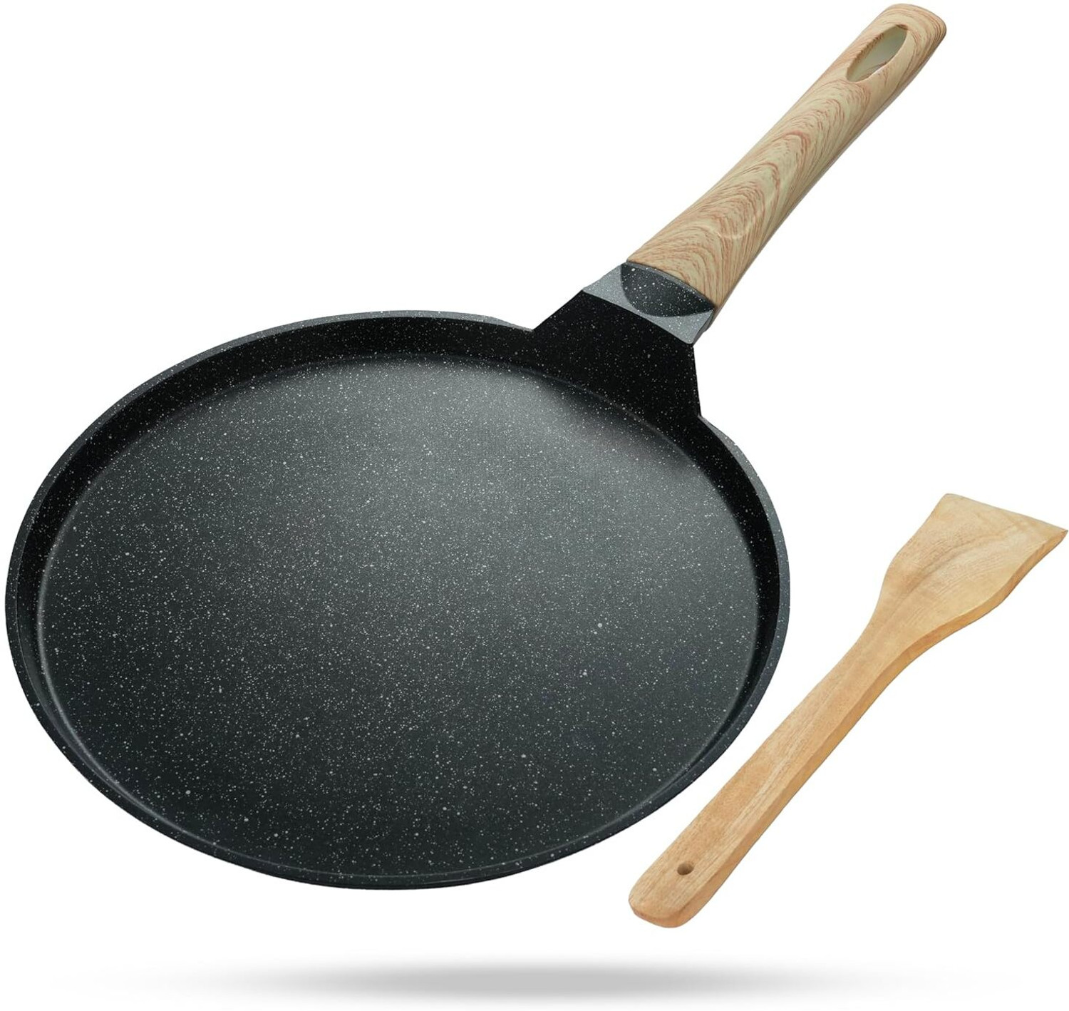 Image of Lifelong Die-Cast Flat Dosa Tawa with Wooden Handle & Spatula (Roti /Chapati) Tawa 28 cm diameter (Aluminium, Non-stick, Induction Bottom)