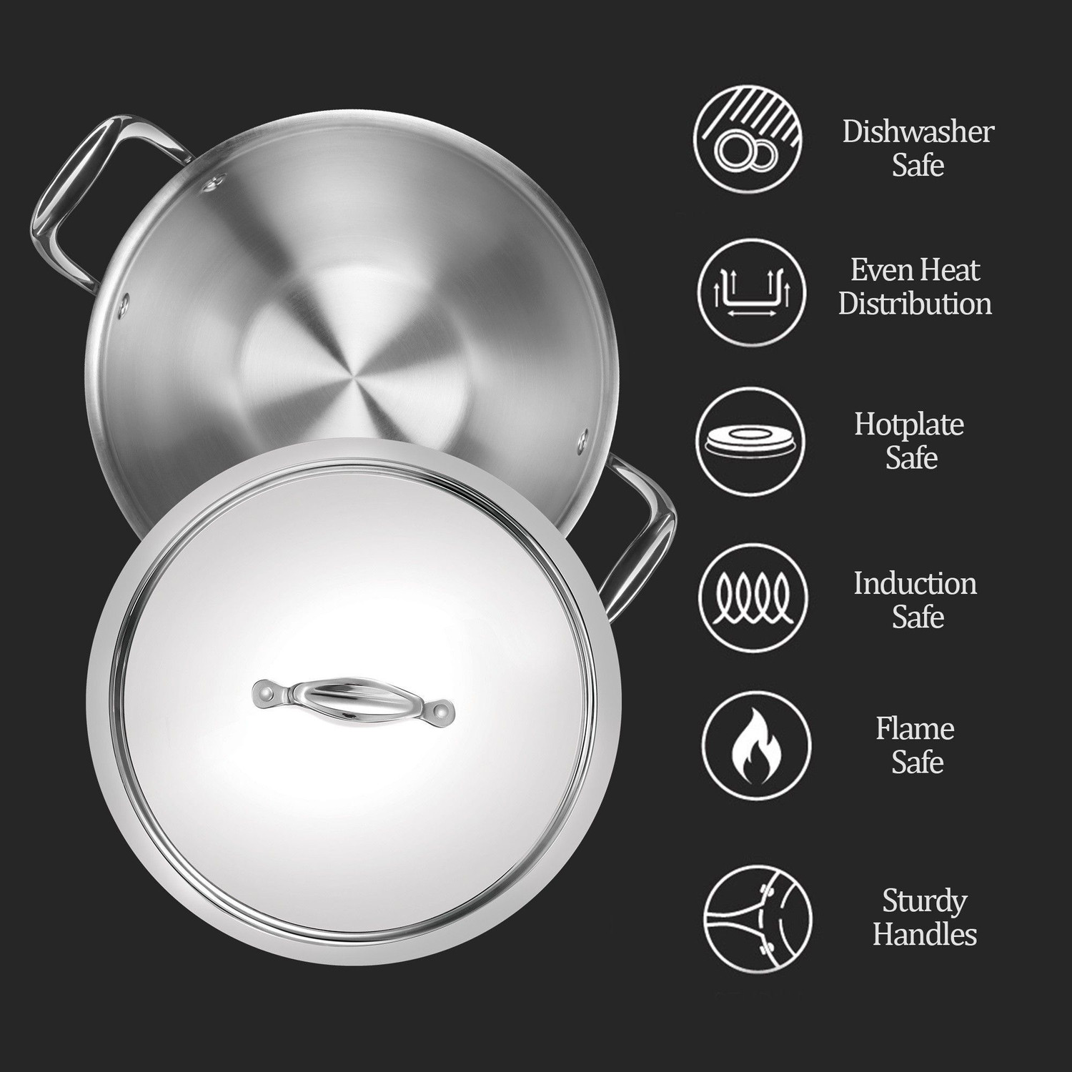 Image of MILTON Pro Cook Triply Deep Kadhai with Stainless Steel Lid | Hot Plate | Flame Safe Kadhai 28 cm diameter with Lid 5.4 L capacity