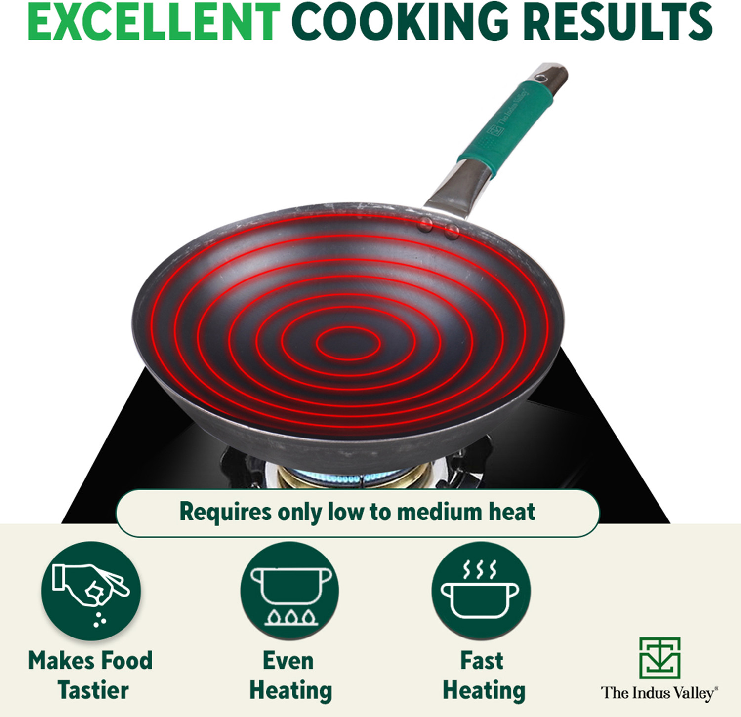 Image of The Indus Valley Pre-seasoned Light Iron Wok with Long Handle & Silicone Grip - 12.1 inch Chinese Wok 3.5 L capacity 30.8 cm diameter (Iron)