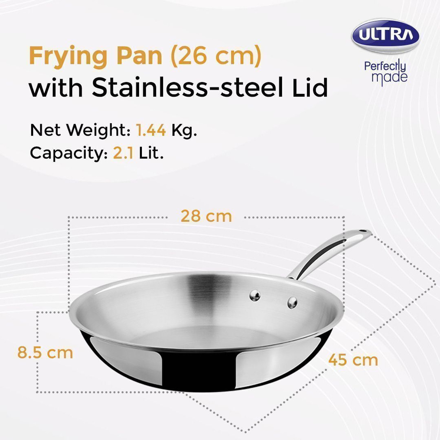 Image of Ultra Triply Fry Pan 26 cm diameter with Lid 2.1 L capacity