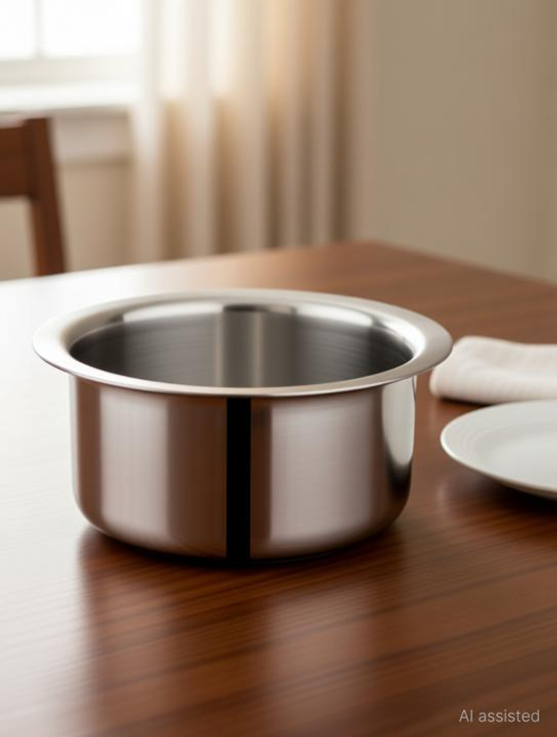 Image of bhalaria Triply Stainless Steel Tope Flat Bottom |2X Faster Heating Tope /Bhagona /Patila 1.5 L capacity 15 cm diameter