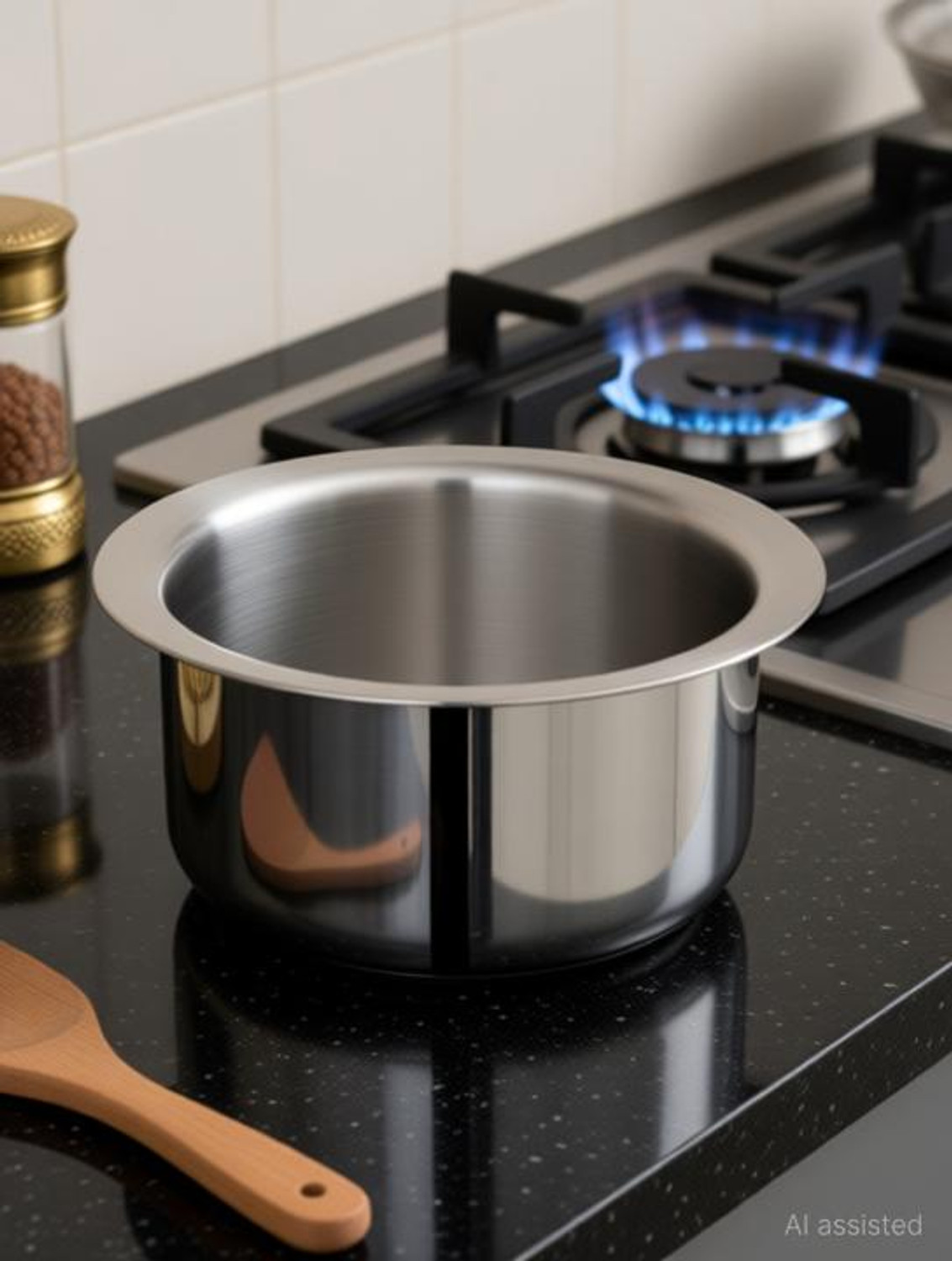 Image of bhalaria Triply Stainless Steel Tope Flat Bottom |2X Faster Heating Tope /Bhagona /Patila 1.5 L capacity 15 cm diameter