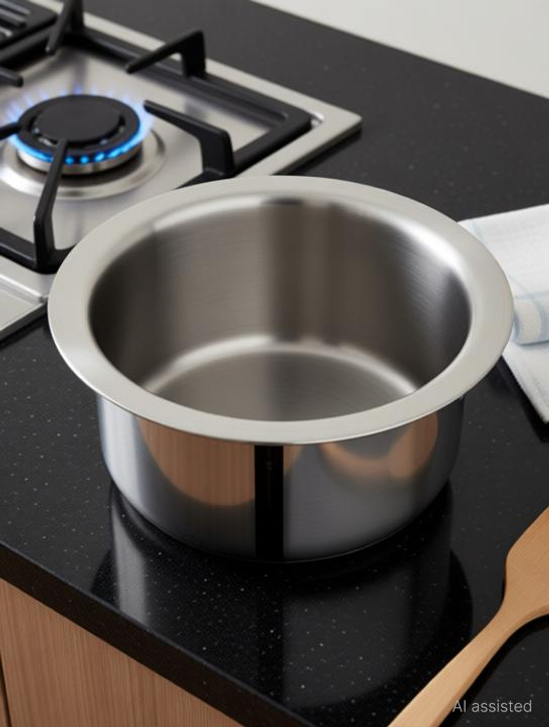 Image of bhalaria Triply Stainless Steel Tope Flat Bottom 10 | 2X Faster Heating Tope /Bhagona /Patila 1.15 L capacity 13.5 cm diameter