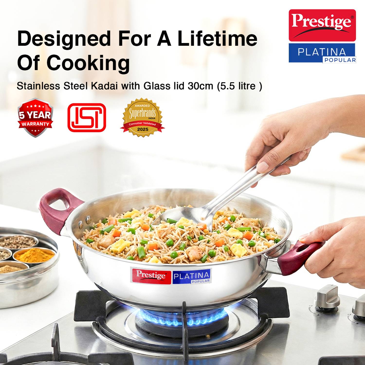 Prestige Platina Popular Kadhai 30 cm 5.5L - Image 3