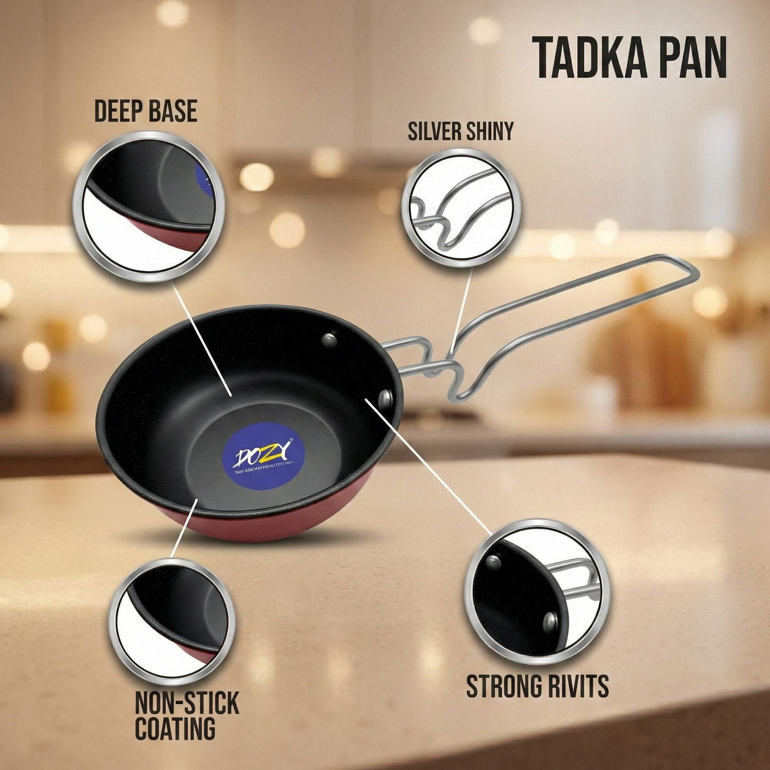 Image of Dozy Nonstick Tadka Pan 11 cm diameter 0.5L capacity Hard Anodised induction bottom Tadka Pan 11 cm diameter 0.17 L capacity