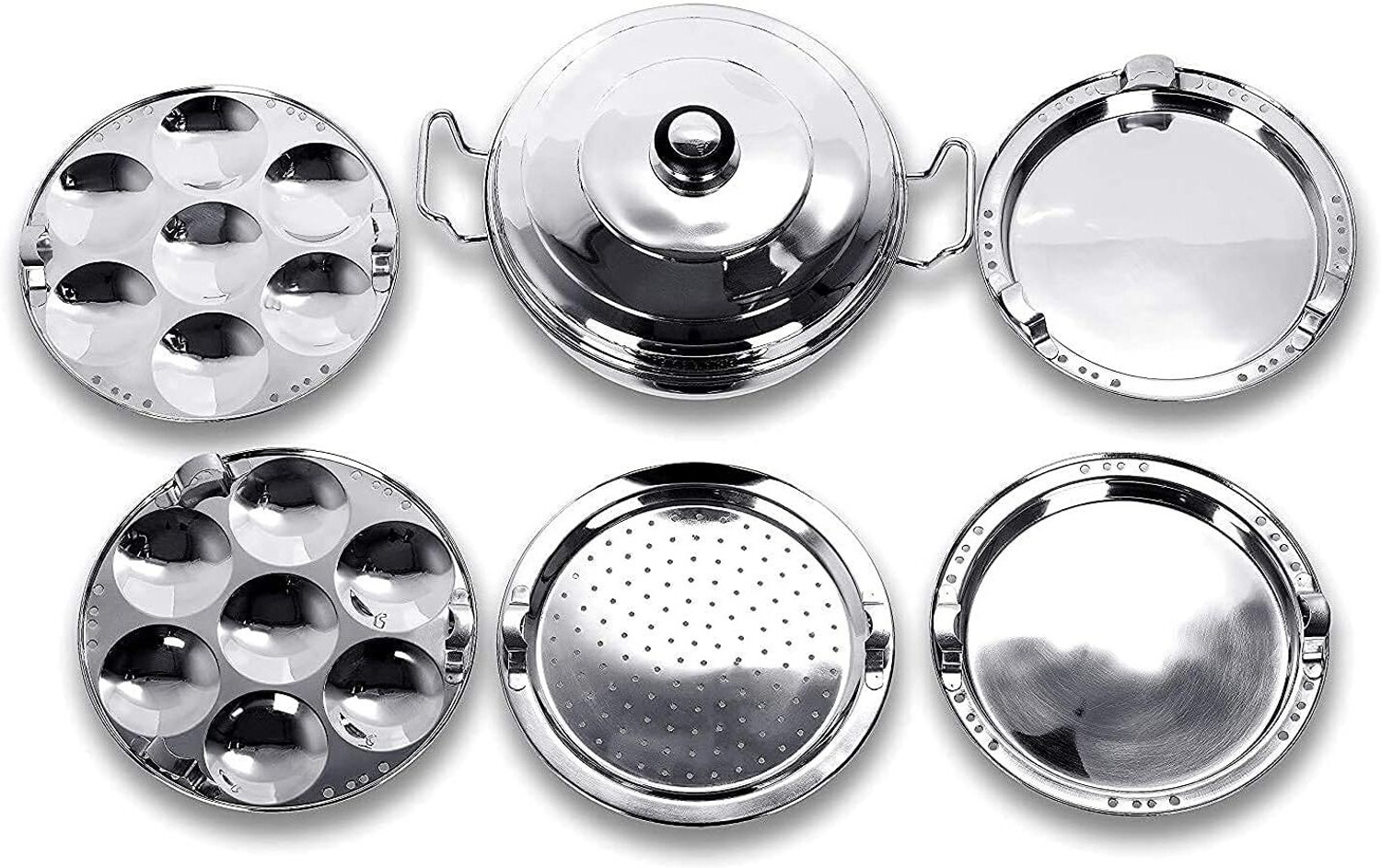 Image of Swarambh Multi Kadai Idli Make Dhokla & Patra Plates Idli Maker Kadhai 26 cm diameter with Lid 3 L capacity