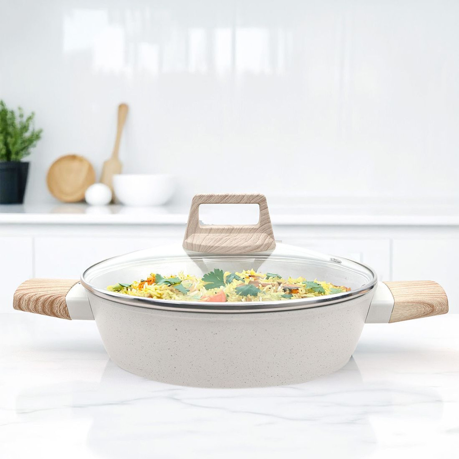 Image of Solara Belmont Ceramic Non Stick Kadai With Lid for Cooking, Kadhai 24 cm diameter with Lid 2.2 L capacity