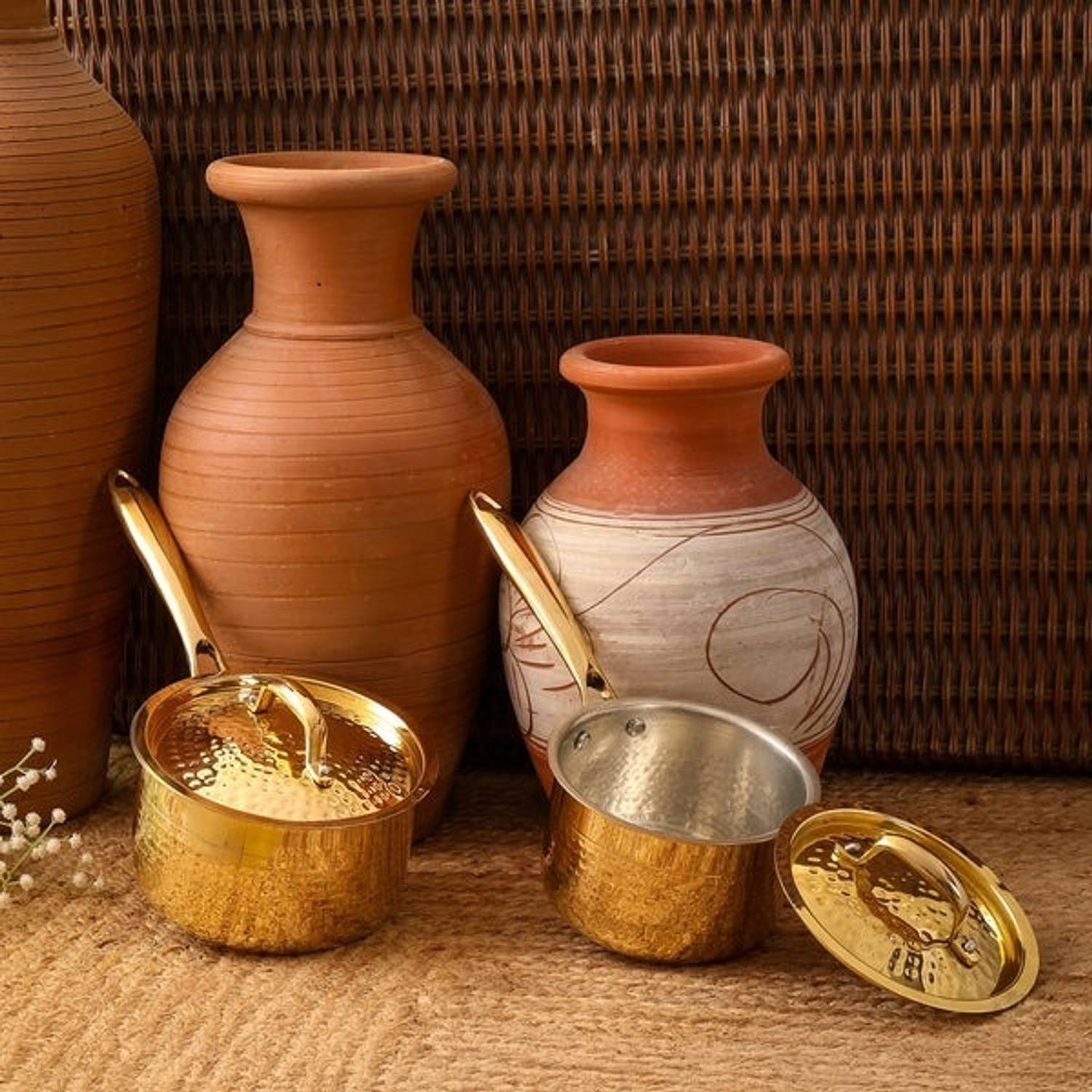 Tatsatva Hammered Brass Saucepan with Lid Non Toxic Sustainab