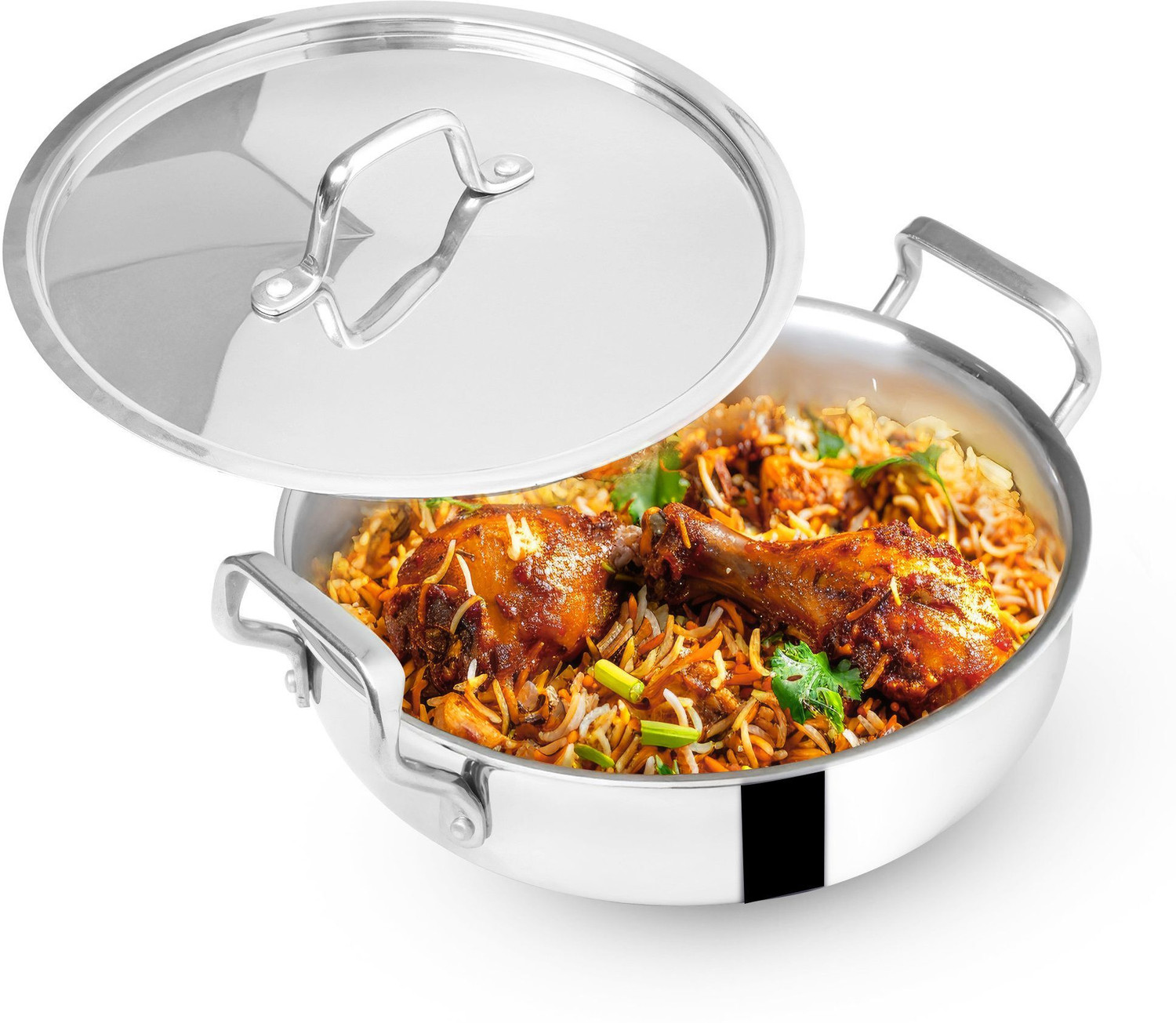 Image of The Indus Valley Triply Stainless Steel Uruli with SS Lid - 12.59 inch Pot 32 cm diameter 8.2 L capacity with Lid