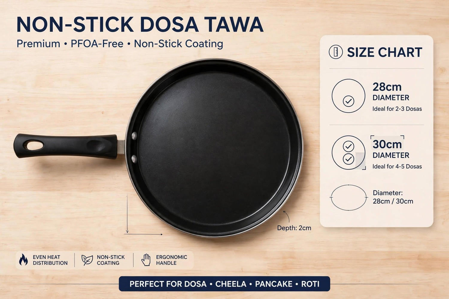 Image of QUICKCART non sitck dosa tawa Fry Pan 26 cm diameter 0.6 L capacity