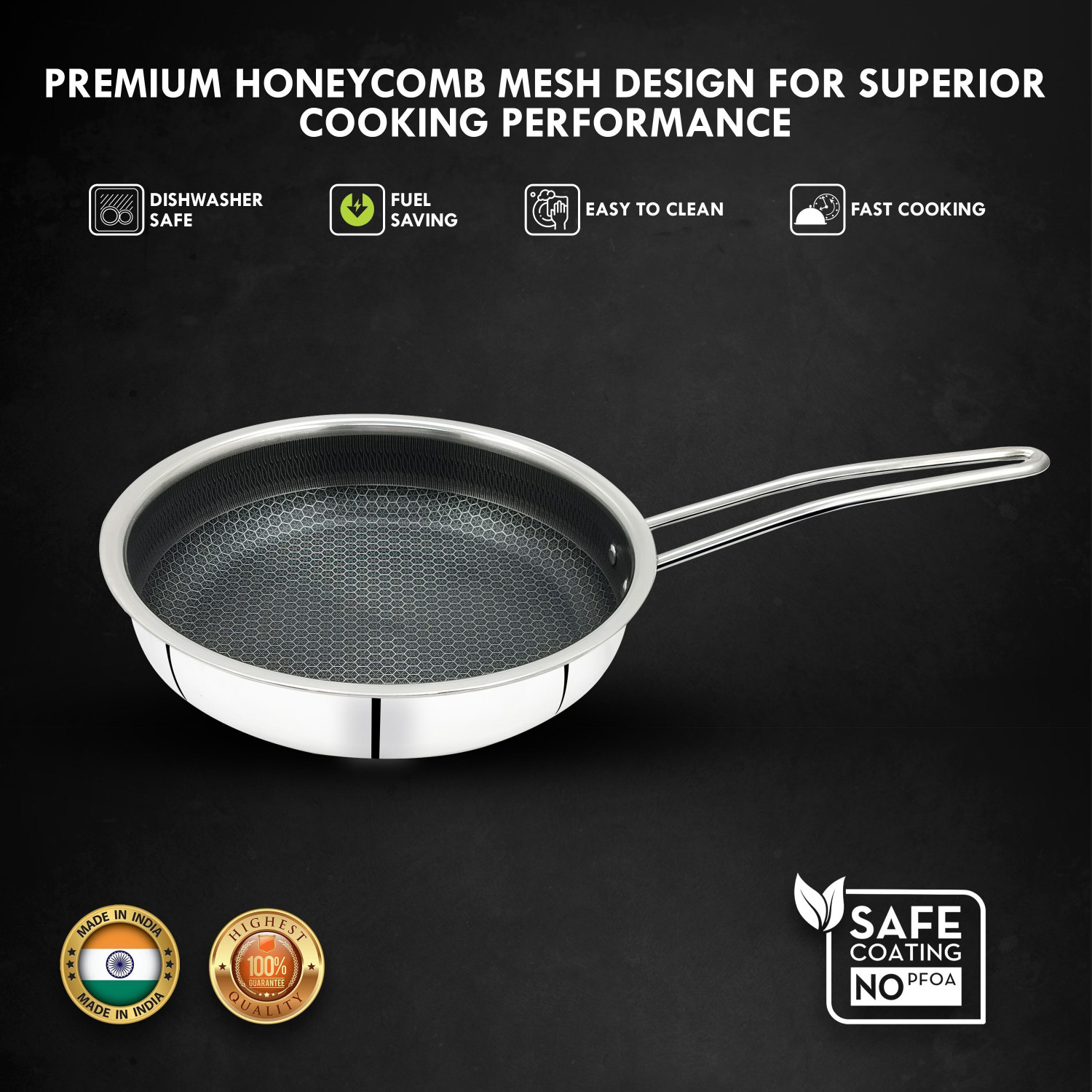 Image of Sigri-wala Cook Healthy Honeycomb Mesh Fry Pan 24 cm diameter with Lid 1.8 L capacity