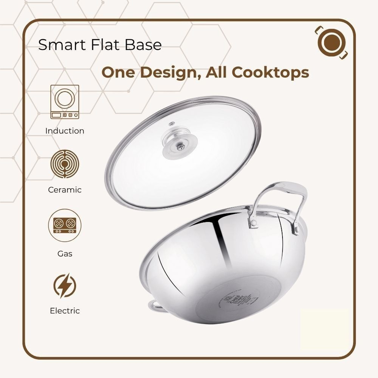 Image of THE CHEF STORY Tri-Geo Series Triply with Ceramic Coating Kadhai 20 cm diameter with Lid 1.5 L capacity