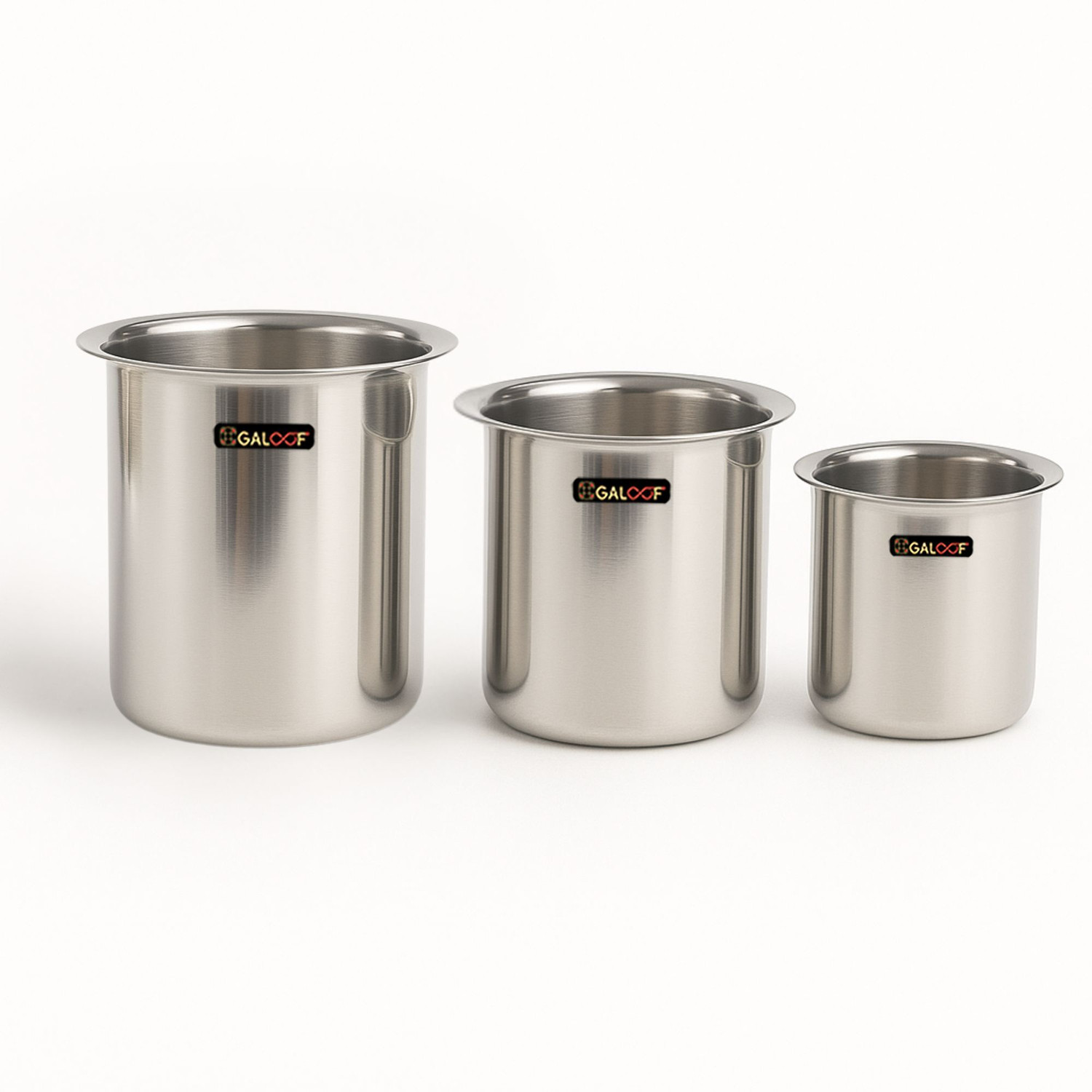 Image of GALOOF Stainless Steel Small Milk Container Boiler Gunj Pot 350ml 450ml 700ml Tope /Bhagona /Patila Set 0.35 L, 0.45 L, 0.7 L capacity 9.5 cm, 10.5 cm, 11.2 cm diameter